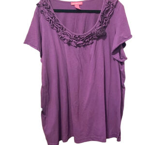 Woman Within Short Sleeve Tunic Length Ruffled Neckline